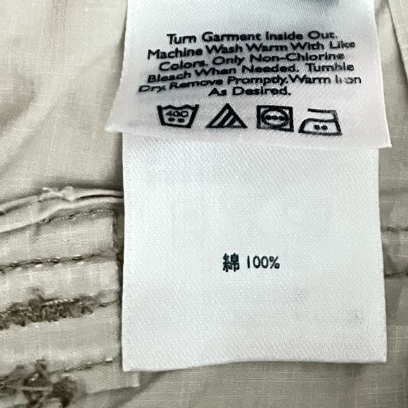 Loft Linen Blend Paper Bag Pants Medium Chambray Blue & White Stripe High Rise - Picture 3 of 5